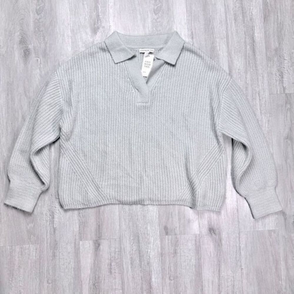 Gray V Neck Collar Sweater 2X New